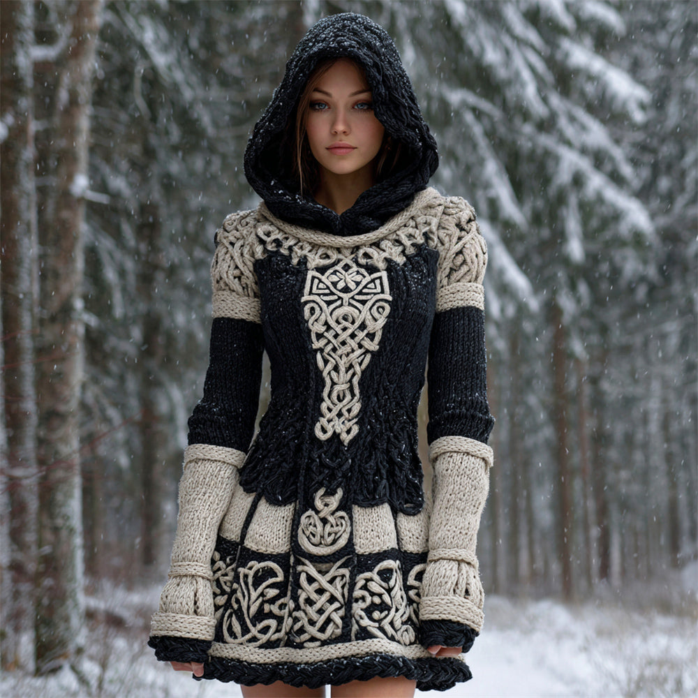Viking Totem Women's Hooded Knit Mini Dress