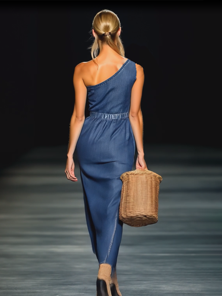 [24-hour shipping out]Elegant Strapless Denim 3D Floral Maxi Dress