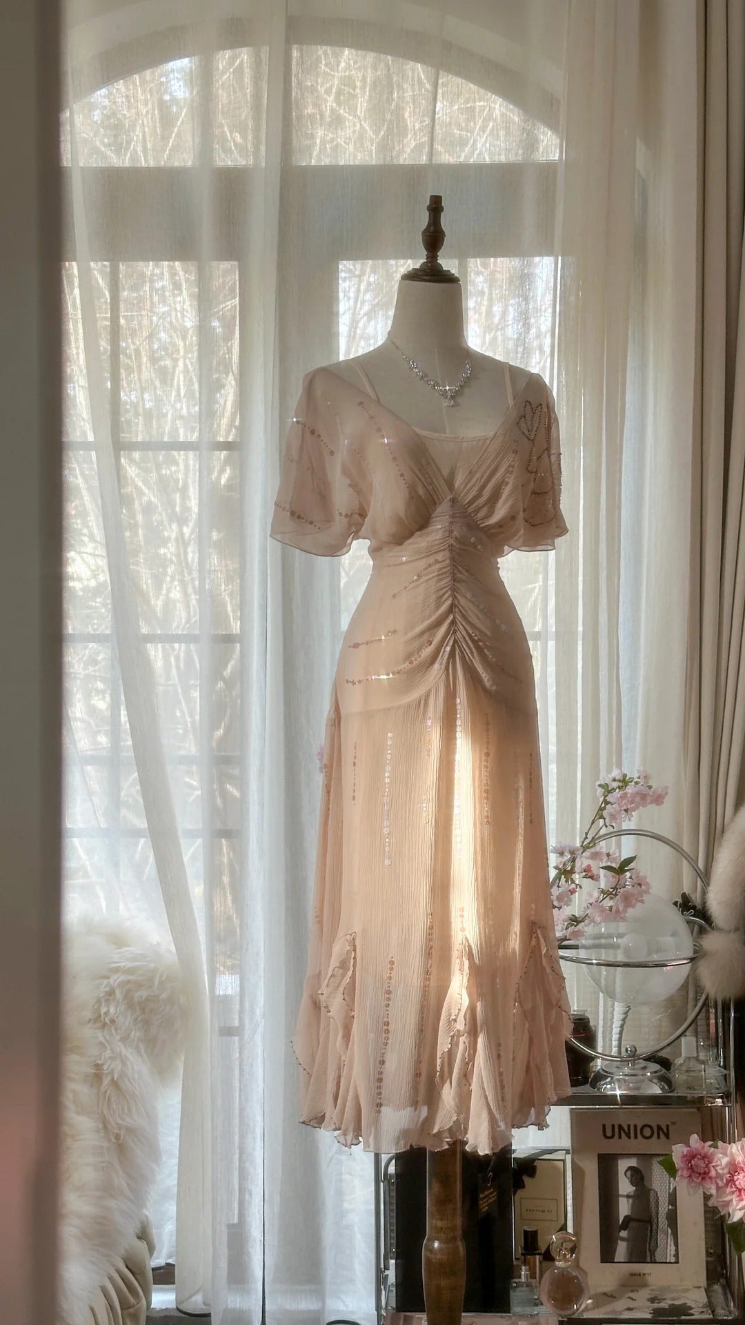 Lit Pink Romantic Gorgeous Exquisite Elegant Beaded Long Chiffon Evening Dress Prom Dress Prom Dress Birthday Vacation Party Dress 4046