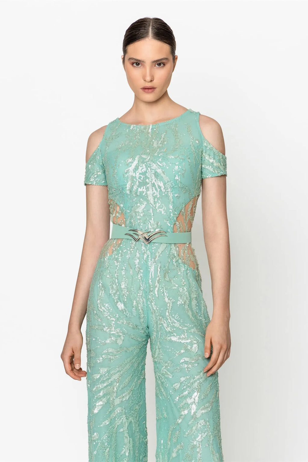 Fully embroided jumpsuit with jacket