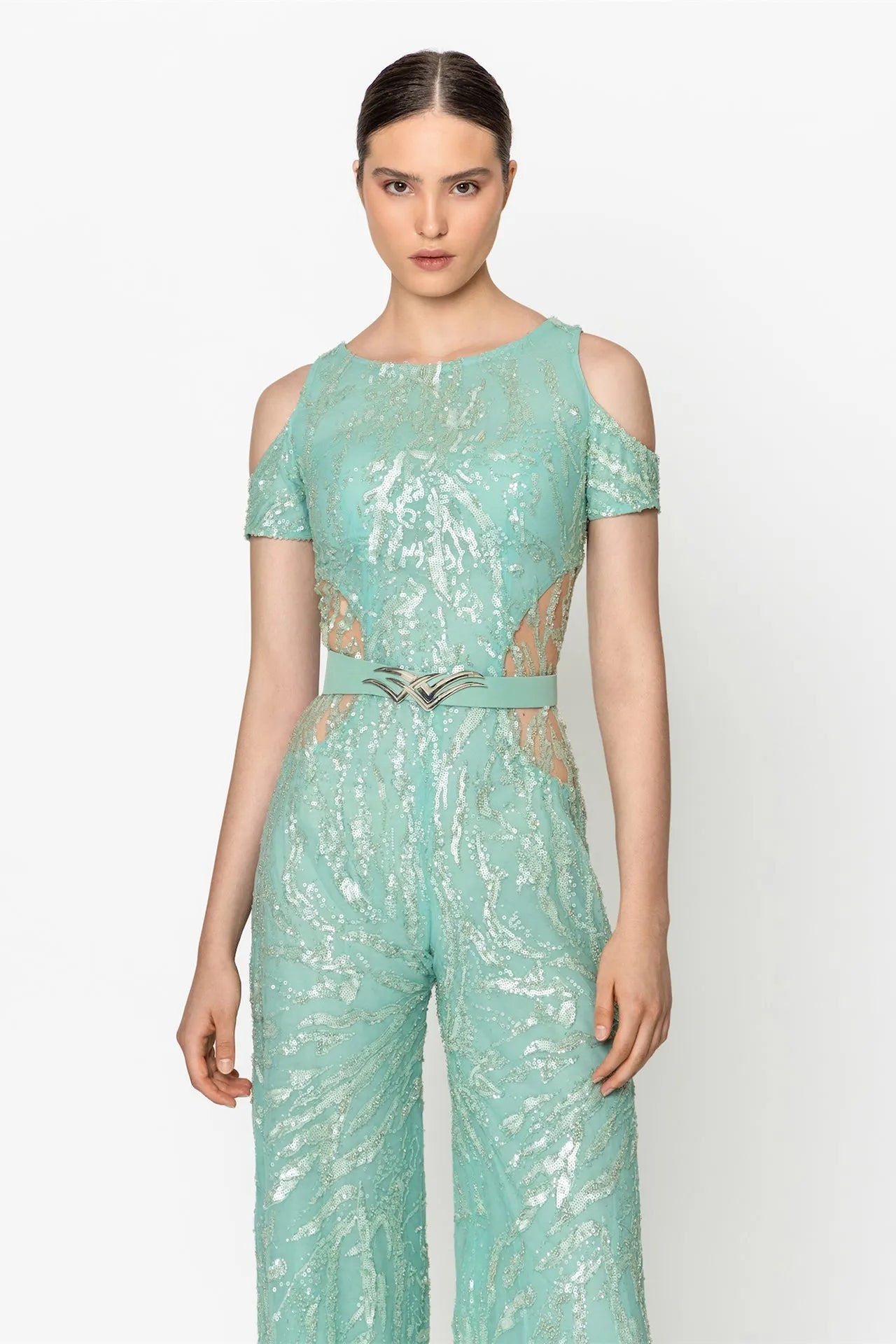 Fully embroided jumpsuit with jacket