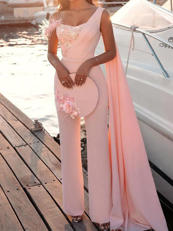 Beaded Decorate Sleeveless Split-Joint Fashion Party Jumpsuit