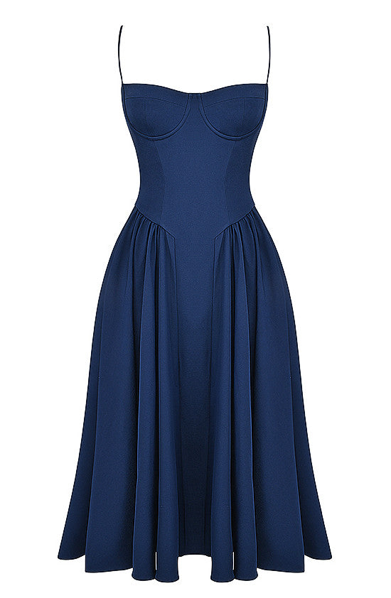 Bustier A Line Midi Dress Navy Blue