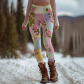 Women's Vintage Floral Patchwork Cozy Knit Leggings