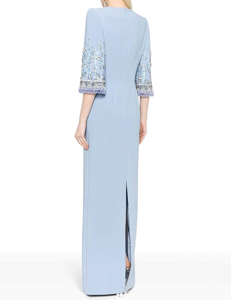 Embellished Sleeves Maxi Dress Light Blue