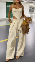 Beige Corset Cami Top and Wide Leg Pants Setts Setet