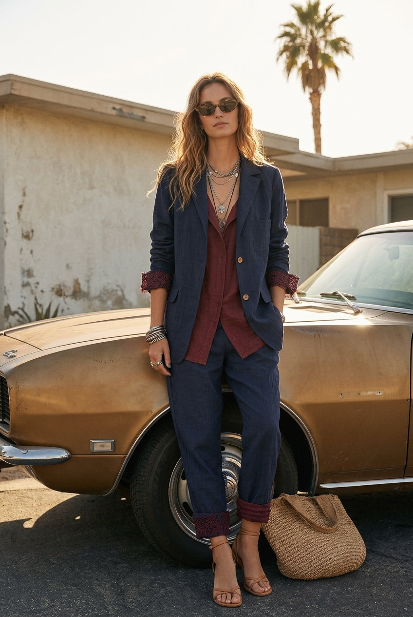 Lightweight Bohemian Cotton-Linen Suit Set