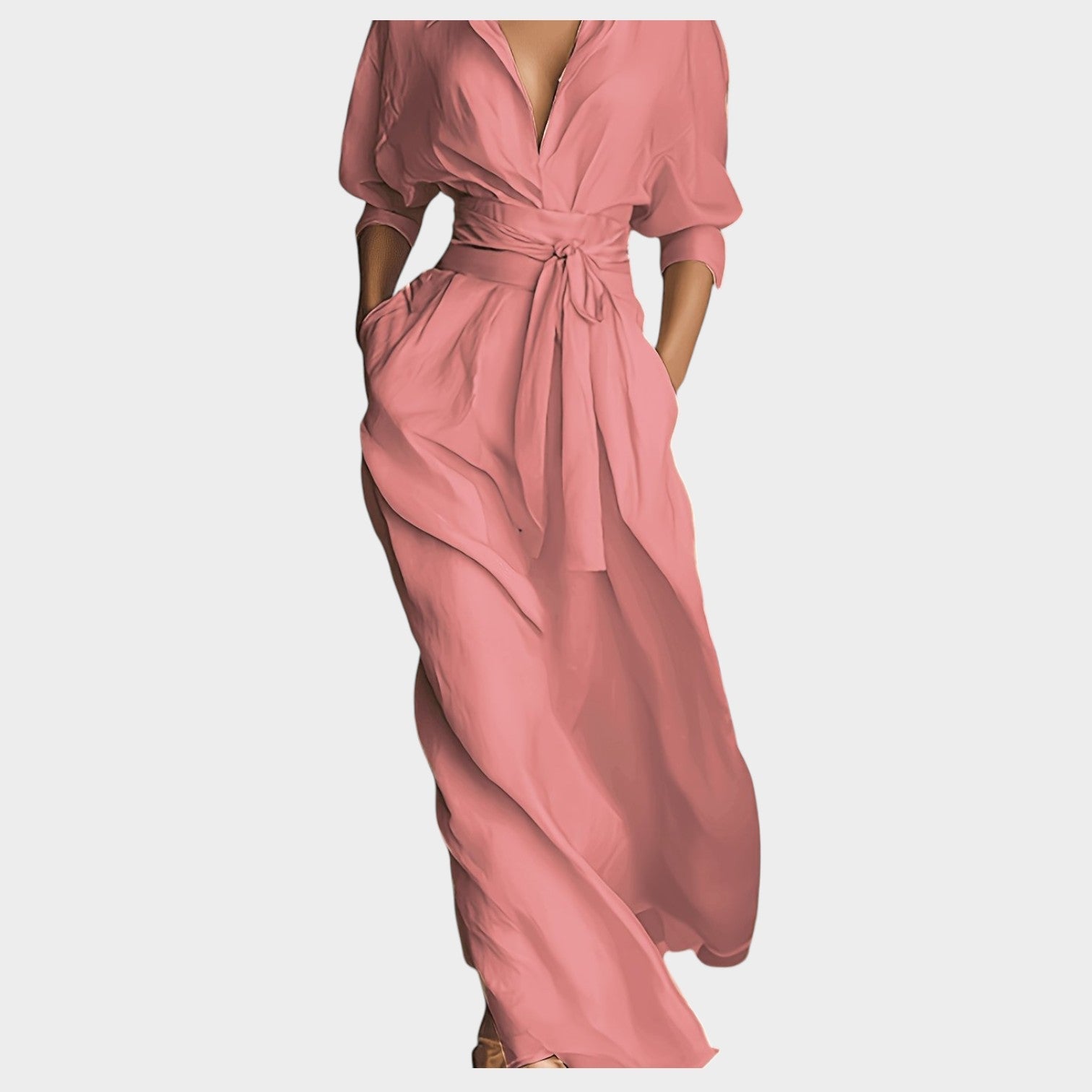 Belted Flowing Maxi Shirt Dress