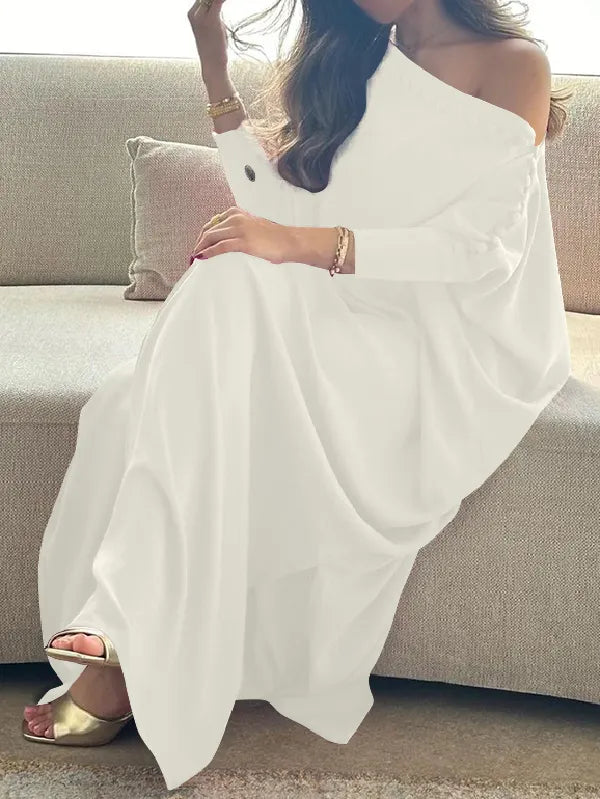 H-Line Loose Buttoned Solid Color Maxi Dresses