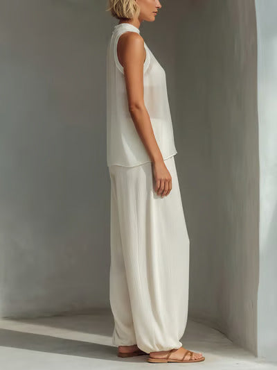 Sheer Tank Top & Wide-Leg Pants Set