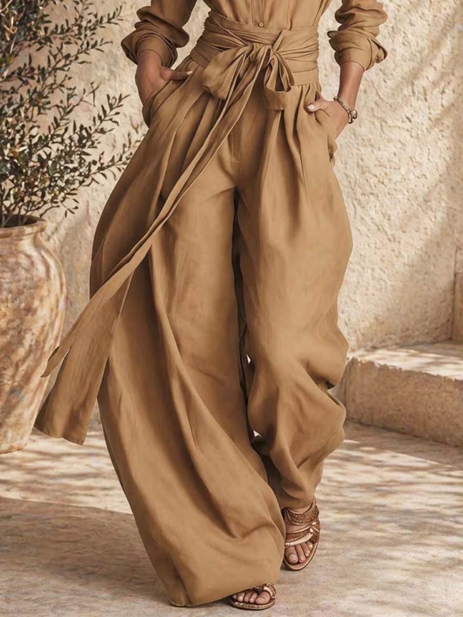 Women's Solid Color Art Comfortable Casual Top And Pants Cotton Linen Two-piece Set