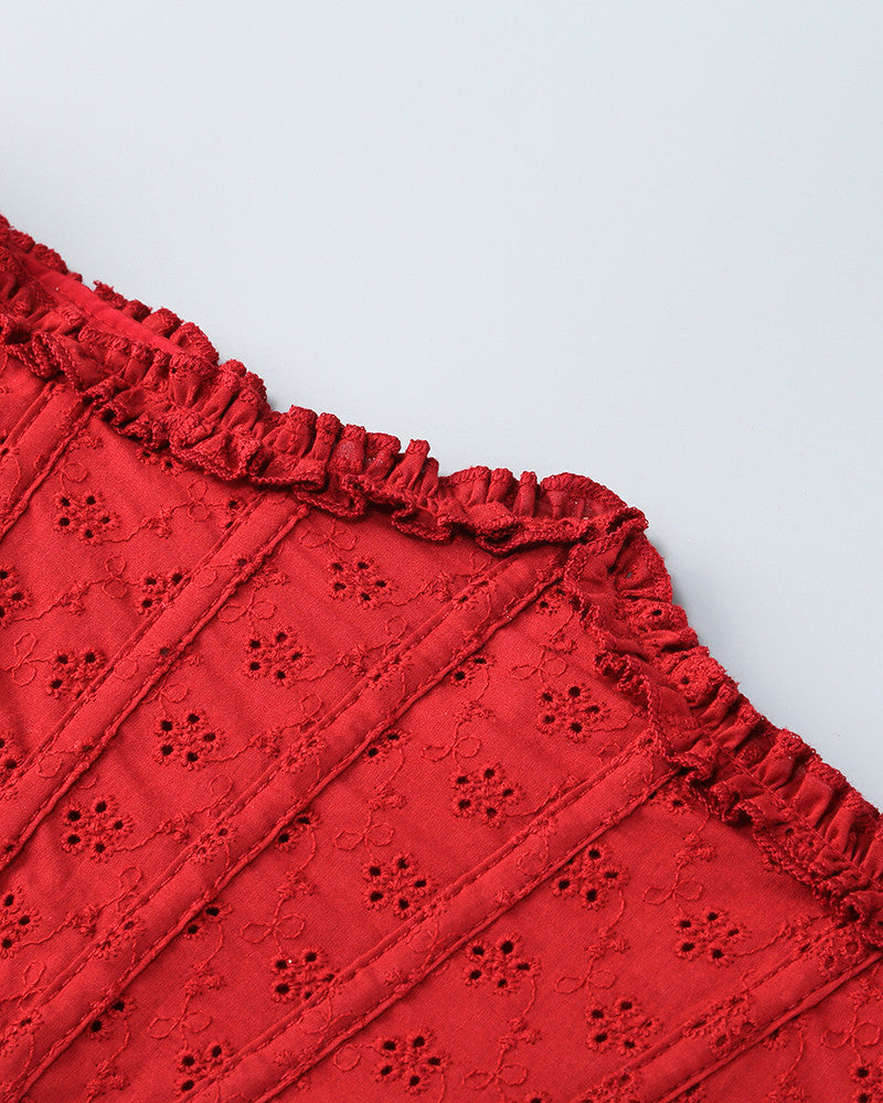 Bardot Broderie Corset A Line Dress Red