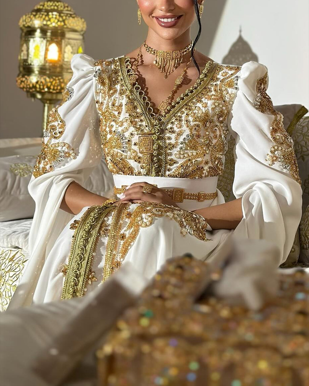 Women's V-neck long sleeve embroidered sequins Dress