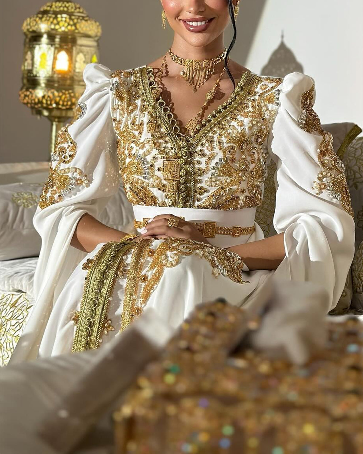 Women's V-neck long sleeve embroidered sequins Dress