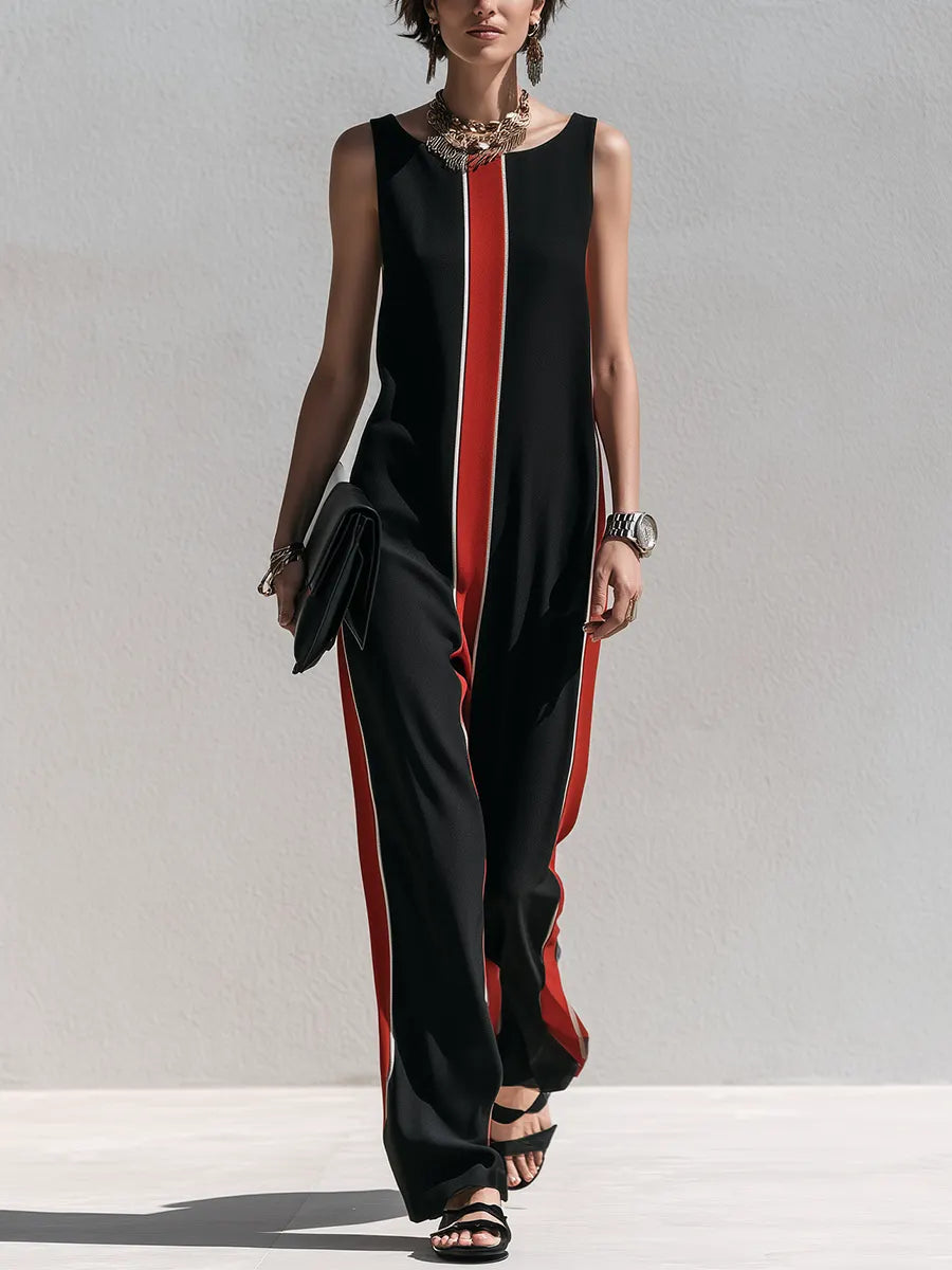 Elegant Color Blocked Striped Jumpsuit