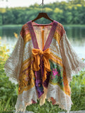 Summer Vacation Ruffle Lace Contrast Color Kimono 4a37