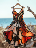 Vintage Summer Print Holiday Everyday Dress 1e5d