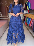3D Floral Lace Tiered Midi Dress