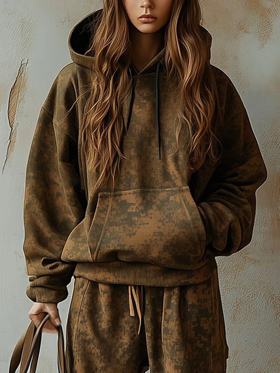 [24-hour shipping out]Fashion Retro Hooded Camouflage Sweatshirt and Leggings Two-piece Suit