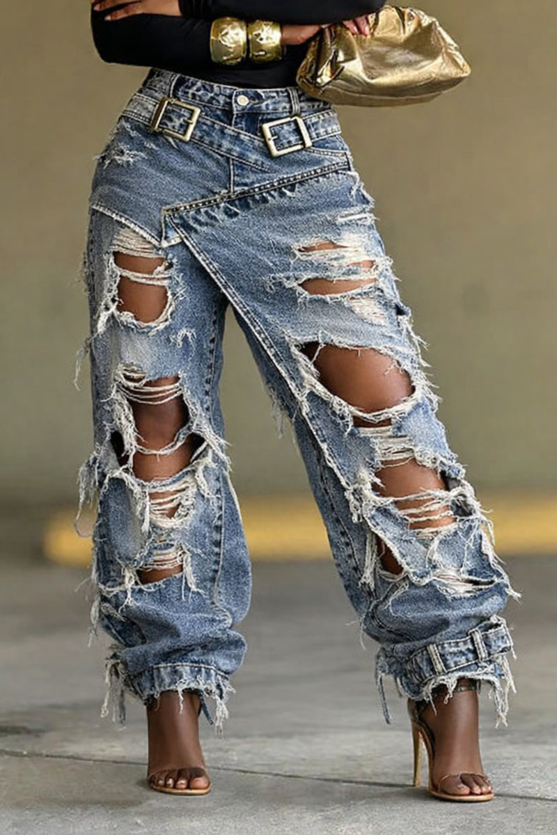 Light Blue Distressed Ripped Baggy Jeans