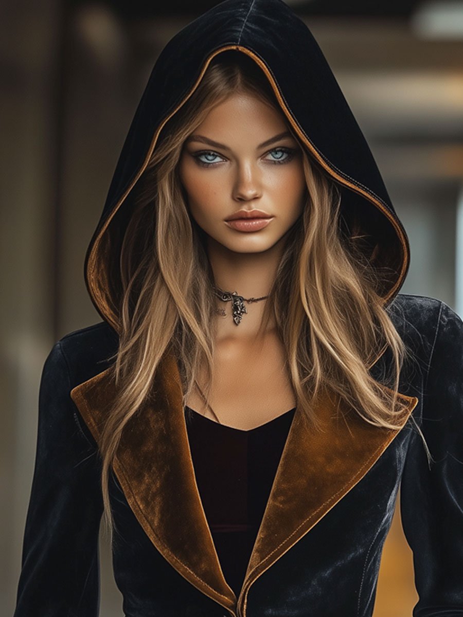 [24-hour shipping out]Casual Loose Vintage Velvet Hooded Jacket