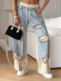 Women's Splicing Loose-fitting Wide-leg Denim Jeans