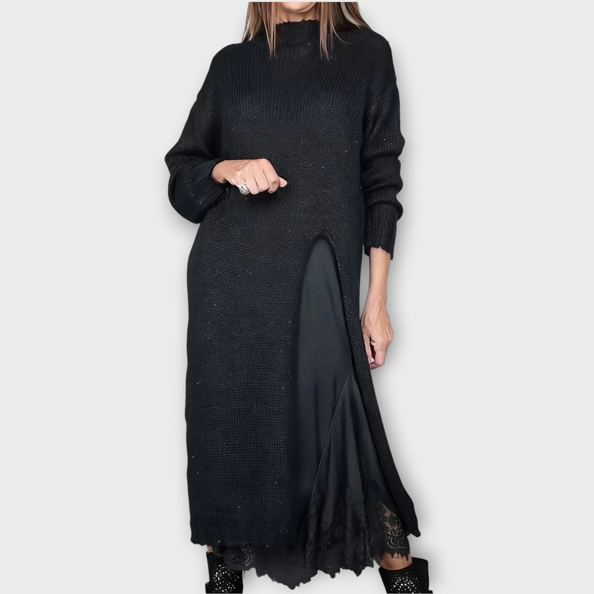Elegant Knit Maxi Dress with Side Slit