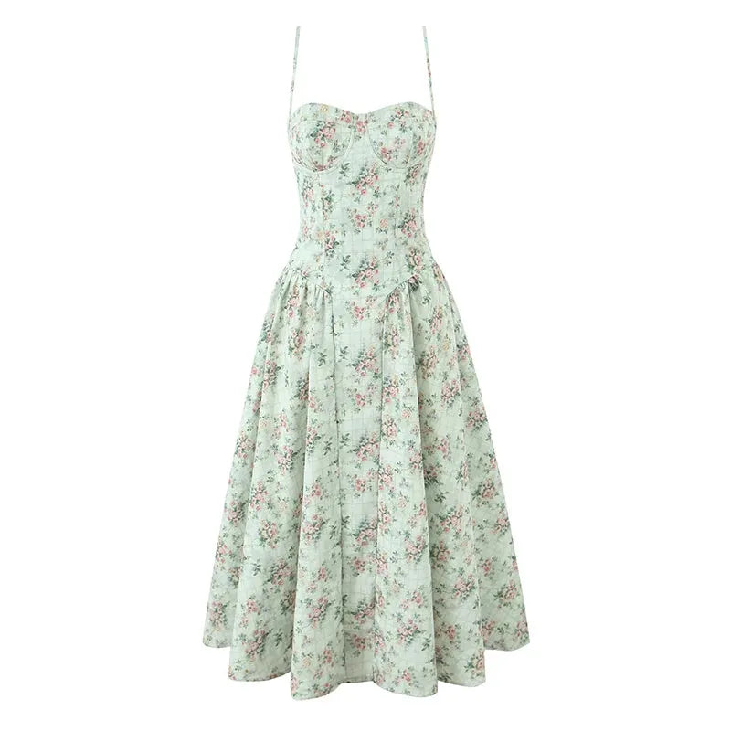 Loretta Sweetheart Neckline Vintage-Inspired Midi Dress – Floral Print, Red, Pink, Navy, White & Black Summer Dresses