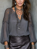 Bohemian Charcoal Gray Lace-trimmed Top