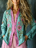 Women's Retro Floral Art Print Casual Cotton Linen Shirt