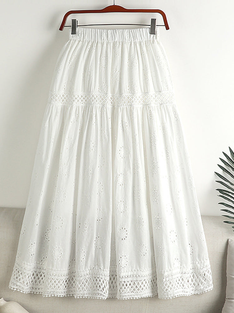 Vintage Lace Embroidered Art Linen Blend Skirt