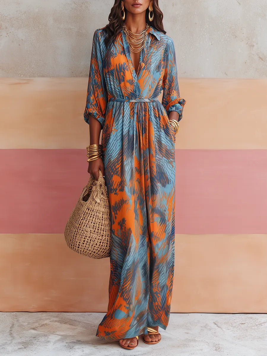 Vintage-Style Art Print — Bold Bohemian Look  Maxi Dress