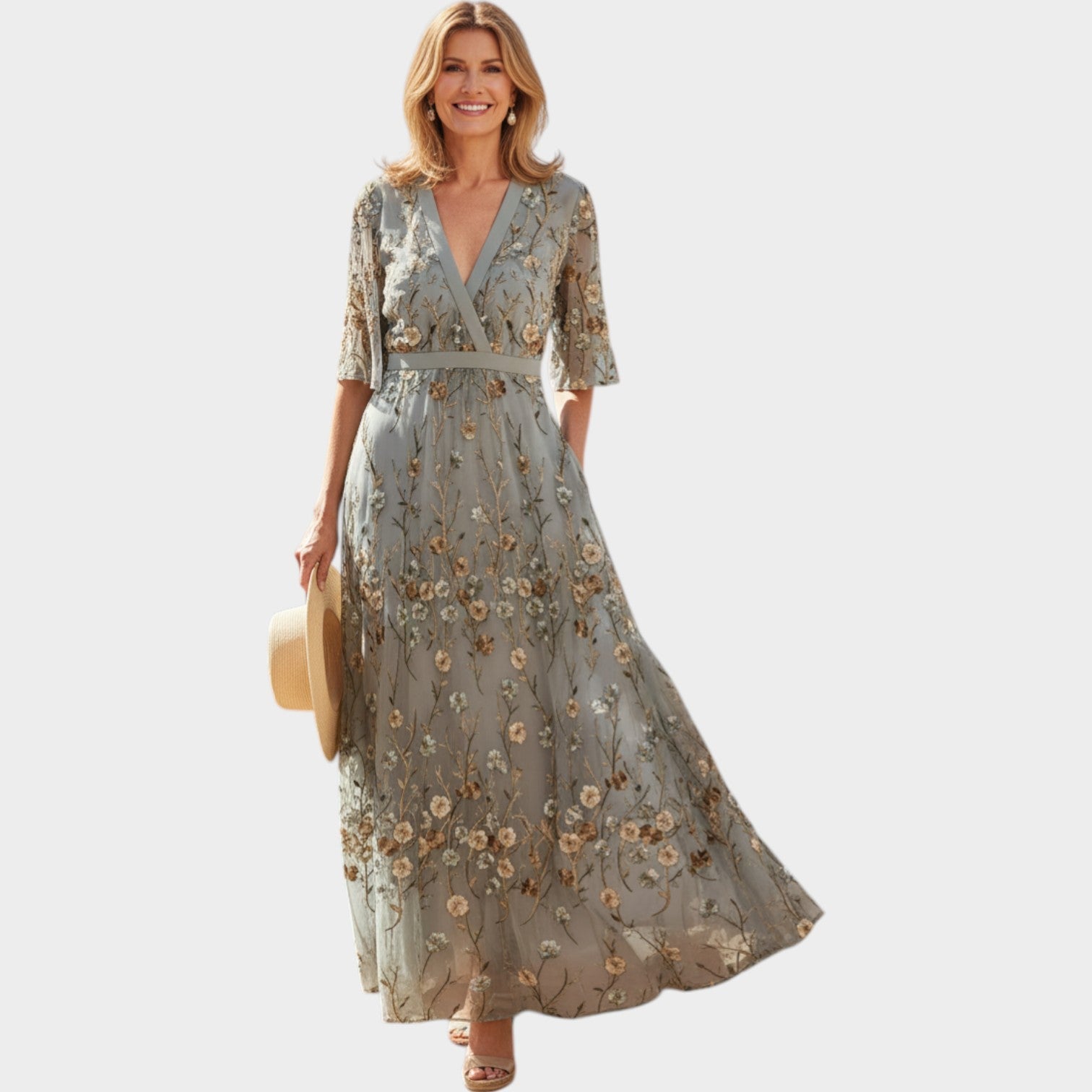 Embroidered Floral Maxi Dress