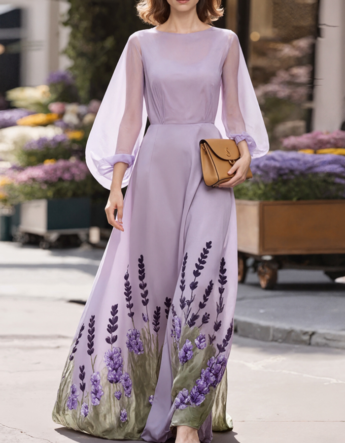 Lavender Chiffon Floor-Length Maxi Dress