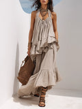 Vacation Slimming Ruffle Hem Boho Maxi Dress