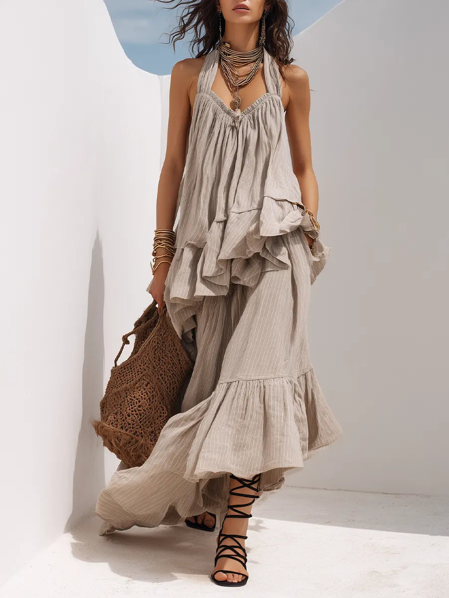 Vacation Slimming Ruffle Hem Boho Maxi Dress