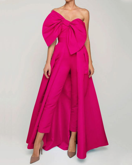 Big swing bow tie tube top jumpsuit ladies - 01