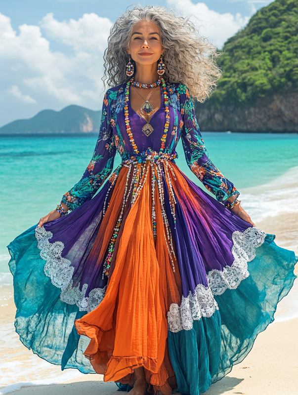 Summer vacation fashion elegant contrast color dress 5054