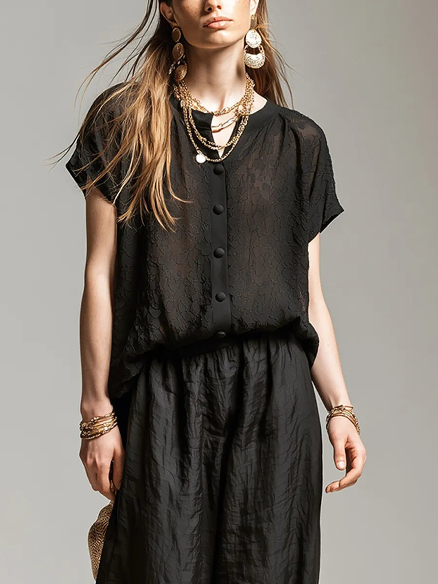 Relaxed Black Textured Two Piece Set