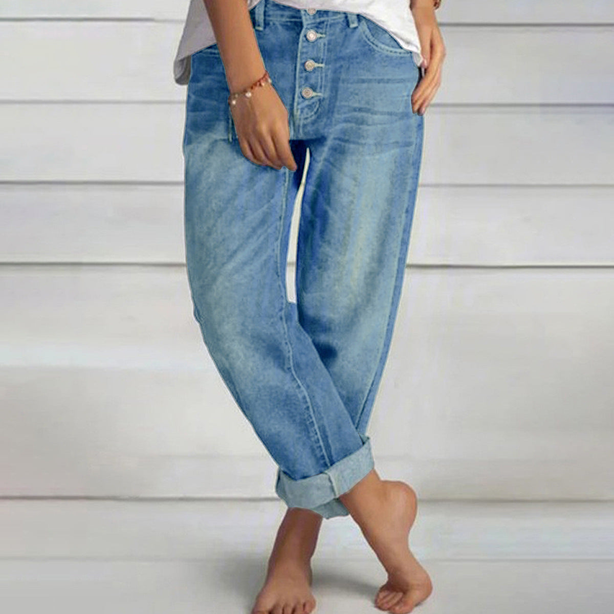 High-Waisted Button-Fly Boyfriend Jeans
