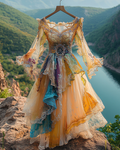 Summer Irregular Lace Patchwork BeadedRuffle Dress b17c