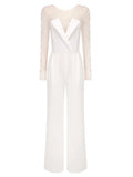 Trend4us Pearl Mesh Bodysuit and White Jumpsuit Set