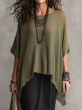 Women's Simple Oversized Knit Sweater With Asymmetrical Hem Design
