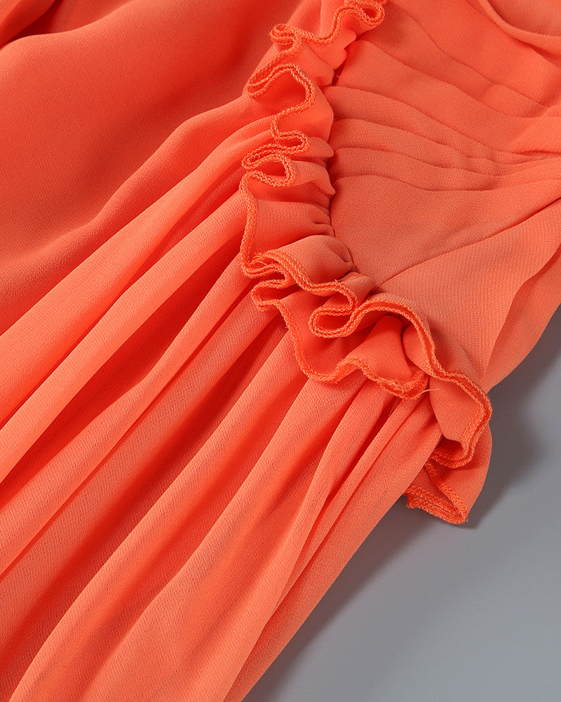 Halter Ruffle Detail A Line Maxi Dress Orange