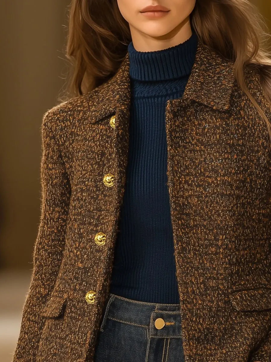 [24-hour shipping out]Casual Loose Vintage Tweed Metal Button Coat