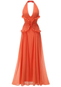 Halter Ruffle Detail A Line Maxi Dress Orange