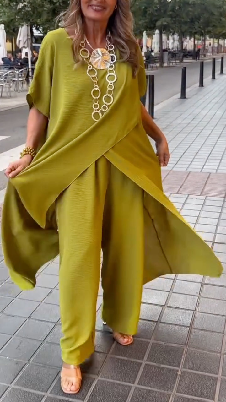 Asymmetric Overlay Top & Wide Leg Pants Co‑Ord Set