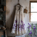 Boho Lavender Embroidered Lace Linen Dress