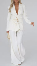 Women's Deep V-neck Fitted Wide-leg Suit