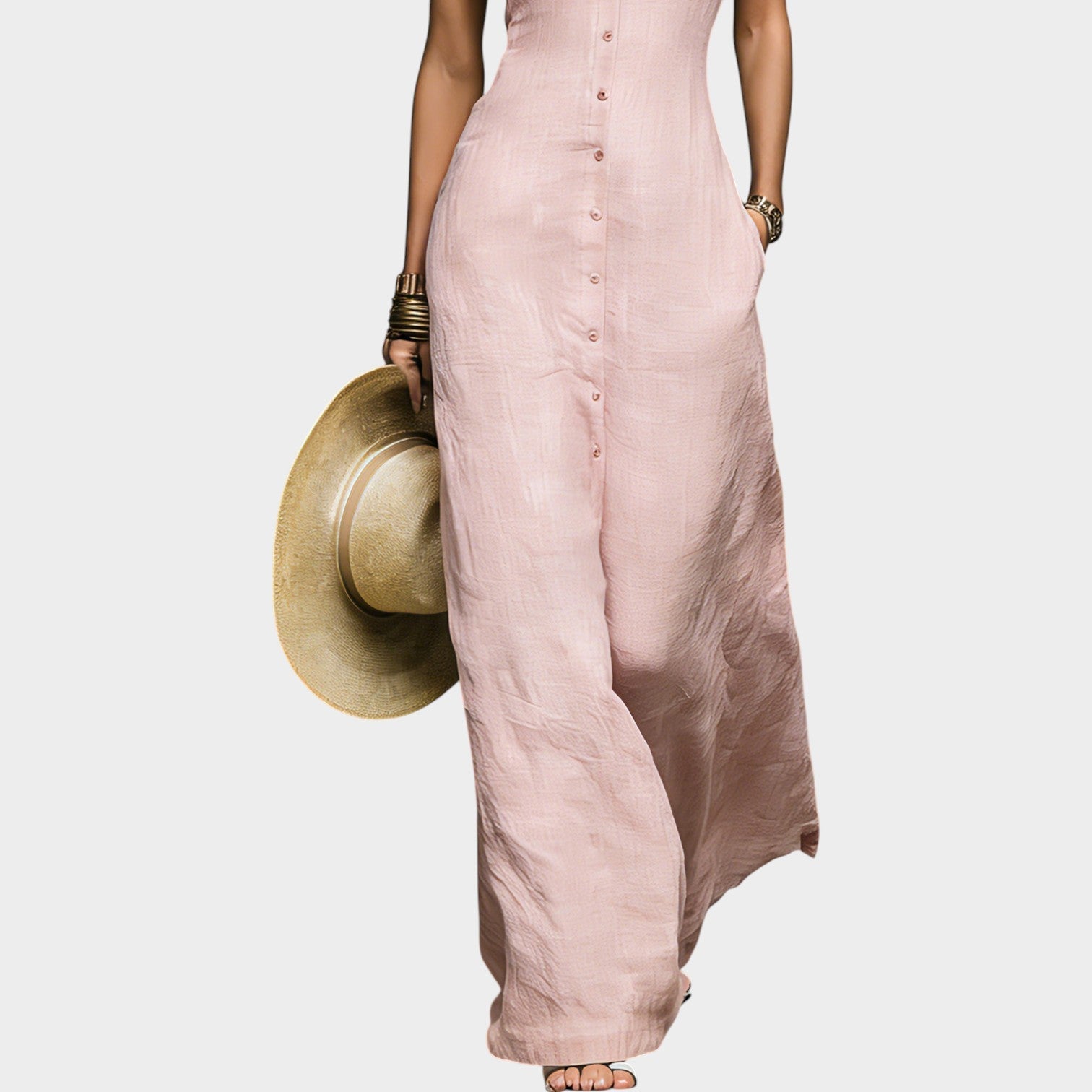 Sleeveless High-Neck Button Maxi Dress